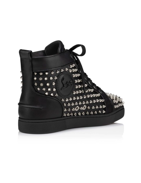 Fake Christian Louboutin Louis Night Spikes High-Top Sneakers Calf and Nappa Leather Black