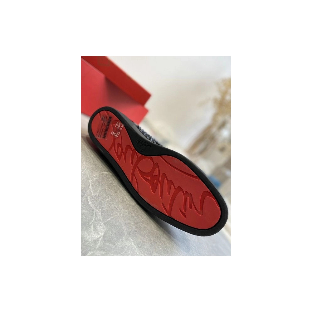 Replica Christian Louboutin Louis Orlato High-top Sneakers Veau Velours and Patent Leather Black