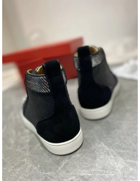 Fake Christian Louboutin Lou Spikes Orlato High-top Sneakers Nubuck And Leather Black