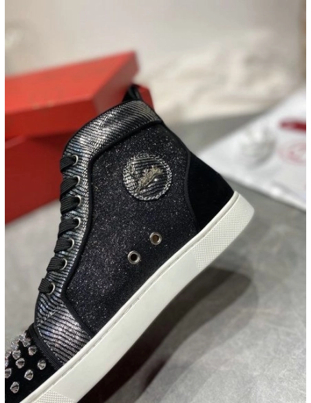 Fake Christian Louboutin Lou Spikes Orlato High-top Sneakers Nubuck And Leather Black