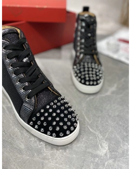 Fake Christian Louboutin Lou Spikes Orlato High-top Sneakers Nubuck And Leather Black
