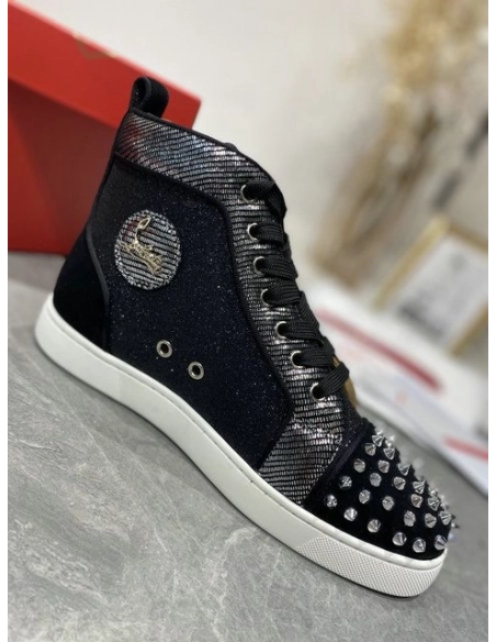 Fake Christian Louboutin Lou Spikes Orlato High-top Sneakers Nubuck And Leather Black