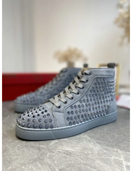Knockoff Christian Louboutin Louis Orlato Spikes High-top Sneakers Veau Velours Gray