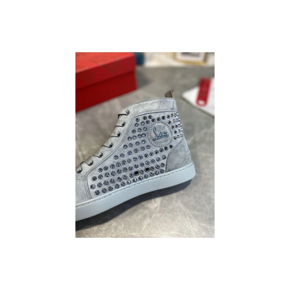 Knockoff Christian Louboutin Louis Orlato Spikes High-top Sneakers Veau Velours Gray