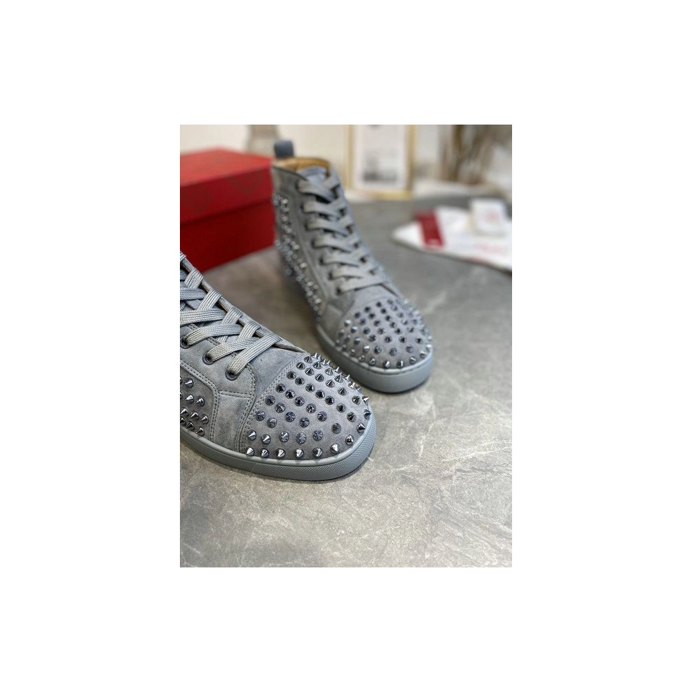 Knockoff Christian Louboutin Louis Orlato Spikes High-top Sneakers Veau Velours Gray