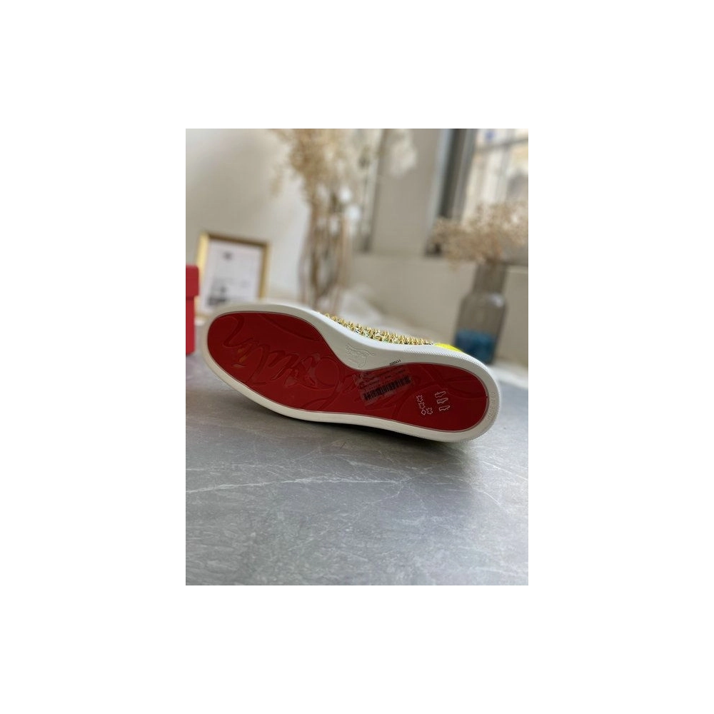 Cheap Christian Louboutin Louis Orlato Spikes High-top Sneakers Velvet and Leather Multicolor for Sale