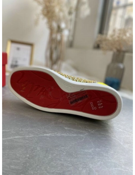 Cheap Christian Louboutin Louis Orlato Spikes High-top Sneakers Velvet and Leather Multicolor for Sale