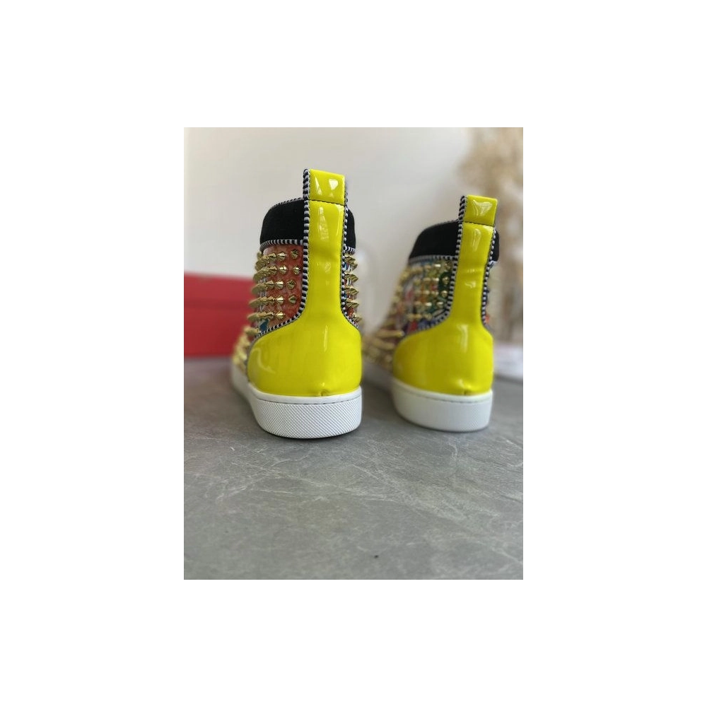 Cheap Christian Louboutin Louis Orlato Spikes High-top Sneakers Velvet and Leather Multicolor for Sale