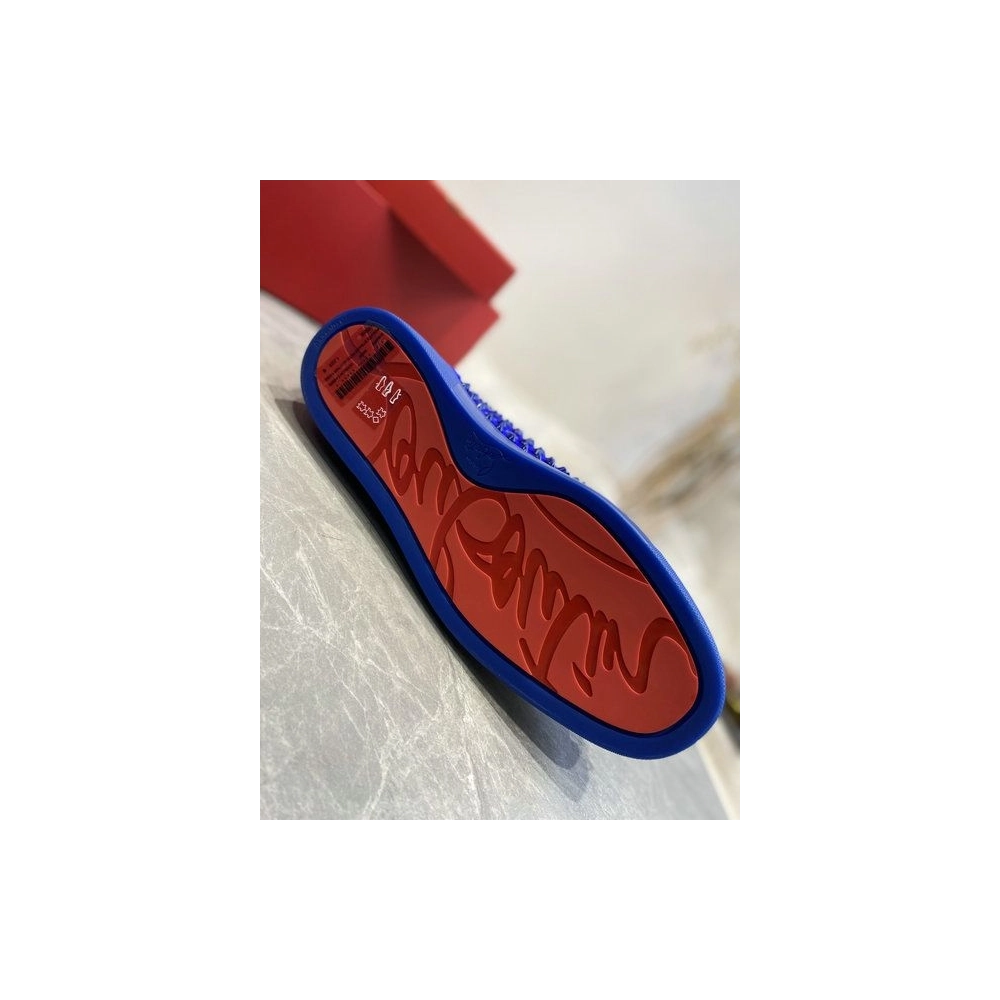 Knockoff Christian Louboutin Louis Spikes High-Top Sneakers Veau Velous Klein Blue