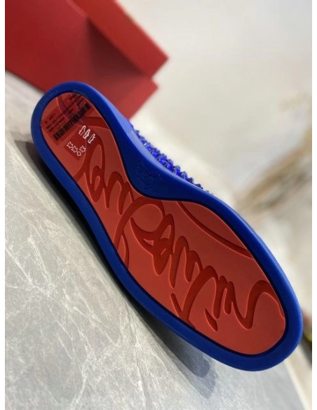 Knockoff Christian Louboutin Louis Spikes High-Top Sneakers Veau Velous Klein Blue