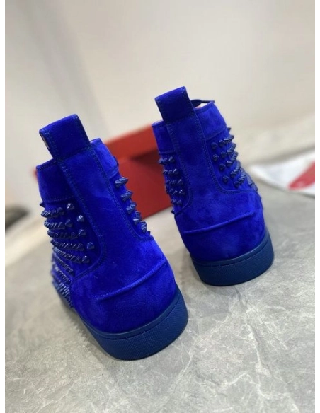 Knockoff Christian Louboutin Louis Spikes High-Top Sneakers Veau Velous Klein Blue