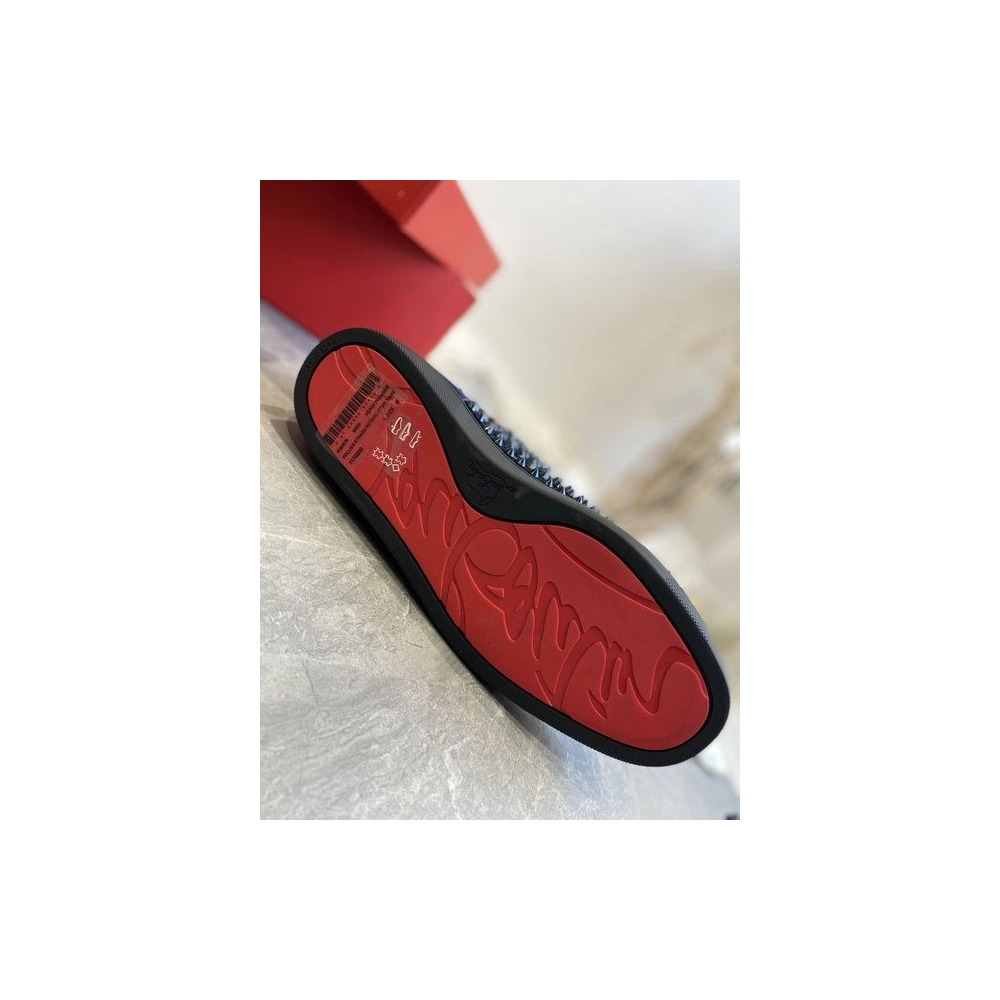 Discount Christian Louboutin Louis Spikes High-Top Sneakers Veau Velous Navy Blue Outlet Online