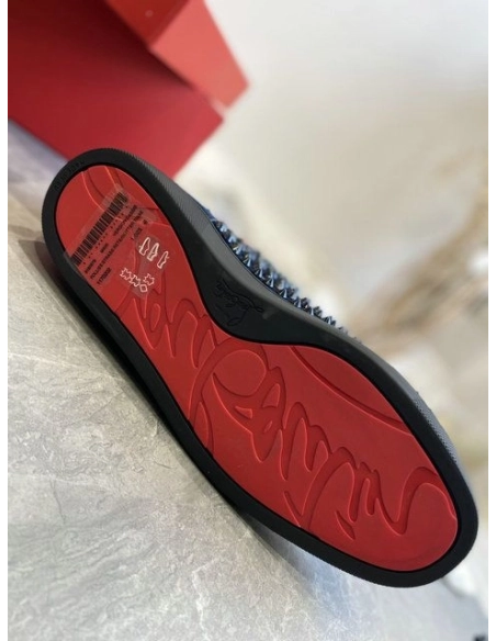 Discount Christian Louboutin Louis Spikes High-Top Sneakers Veau Velous Navy Blue Outlet Online