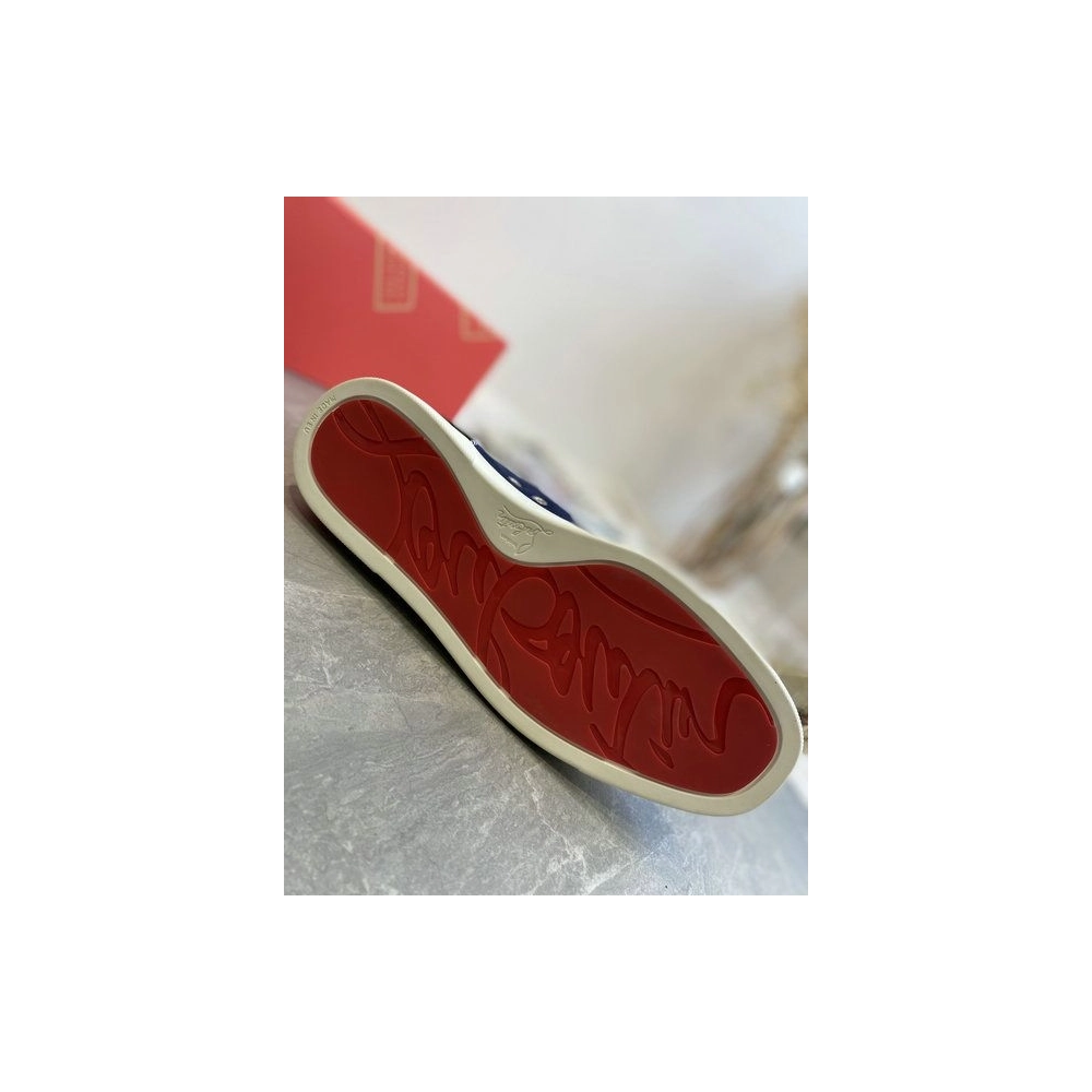 Fake Christian Louboutin Louis Flat High-Top Sneakers Patent Suede Leather Blue Black