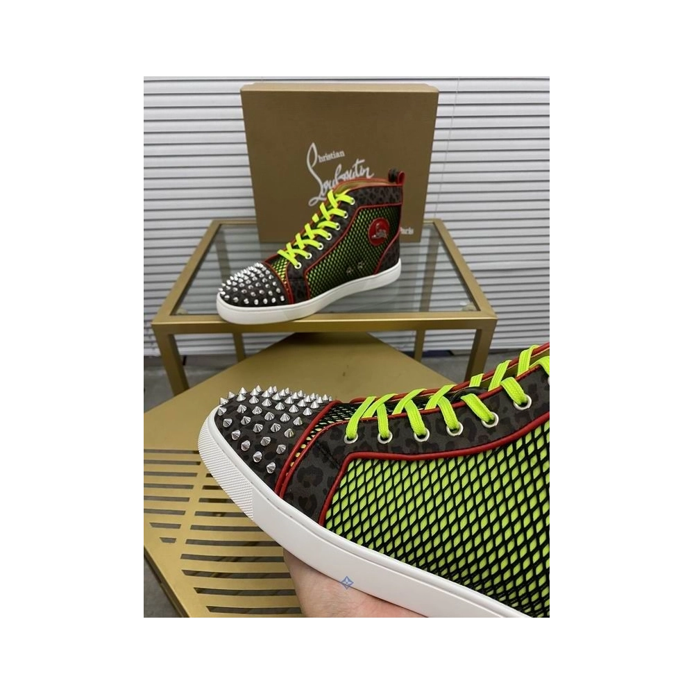 Fake Christian Louboutin Lou Spikes Orlato High-top Sneakers Patent Leather and Canvas Multicolor