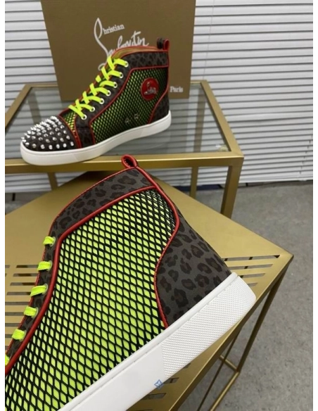 Fake Christian Louboutin Lou Spikes Orlato High-top Sneakers Patent Leather and Canvas Multicolor