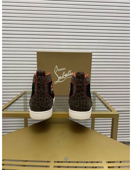 Fake Christian Louboutin Lou Spikes Orlato High-top Sneakers Patent Leather and Canvas Multicolor