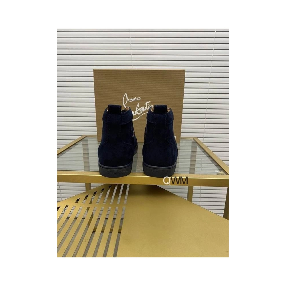 Cheap Christian Louboutin Louis Orlato High Top Sneakers Veau Velours Pattern Black on Sale