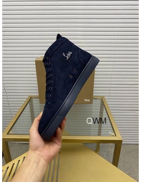 Replica Christian Louboutin Louis Orlato High Top Sneakers Veau Velours Blue