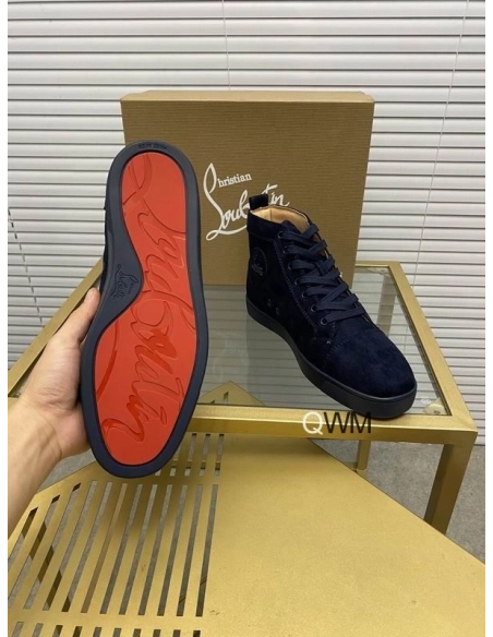 Replica Christian Louboutin Louis Orlato High Top Sneakers Veau Velours Blue