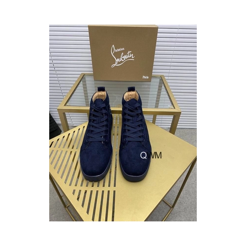 Replica Christian Louboutin Louis Orlato High Top Sneakers Veau Velours Blue