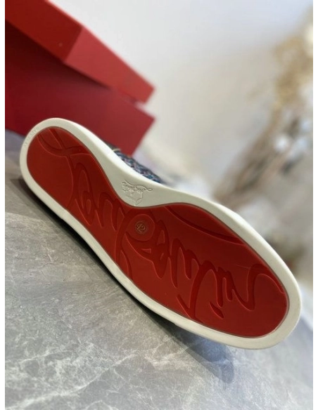 Replica Christian Louboutin Louis Flat High-top Sneakers Canvas and Suede Spikes Version Multi