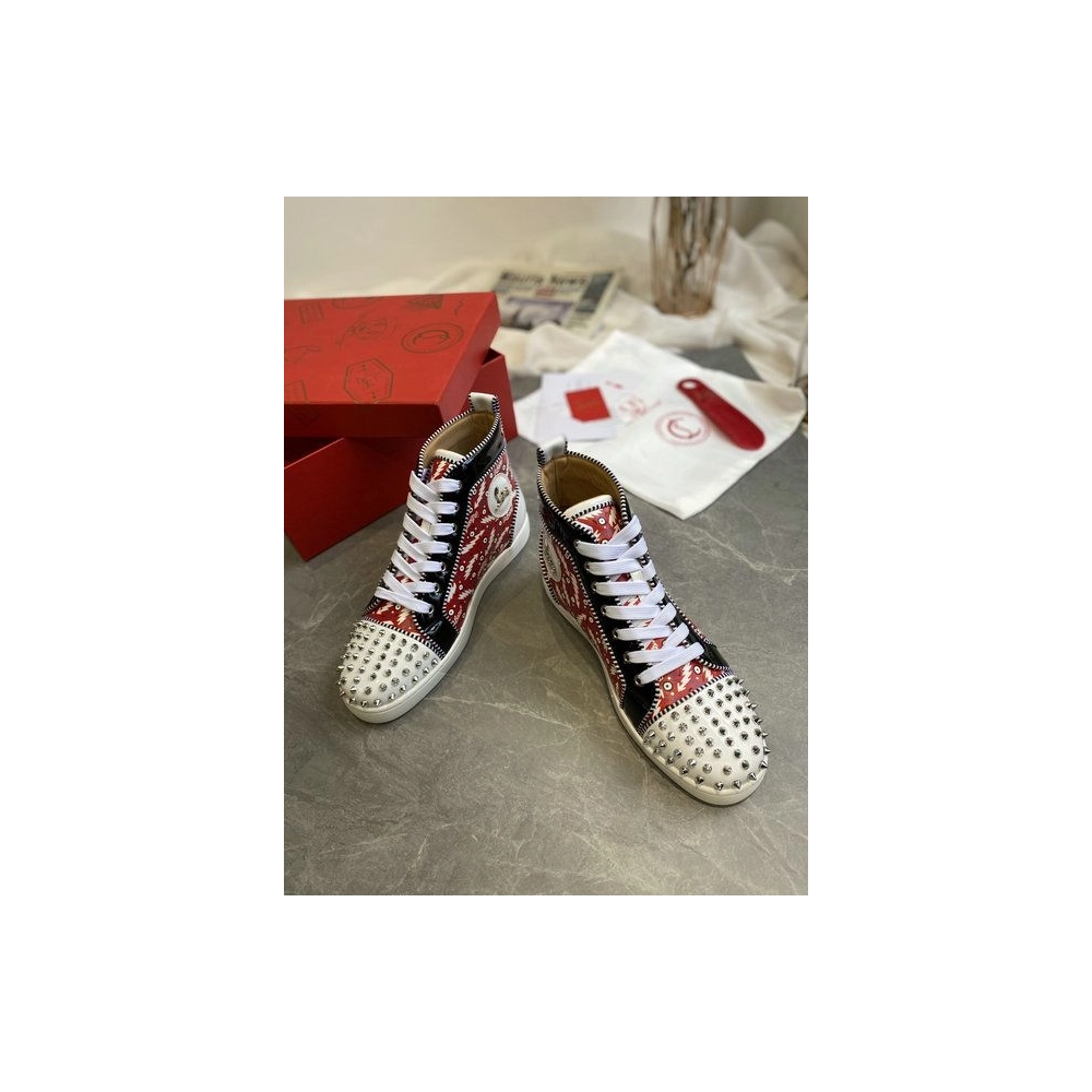 Fake Christian Louboutin Lou Spikes Orlato Flat High-top Sneakers Leather Multicolor