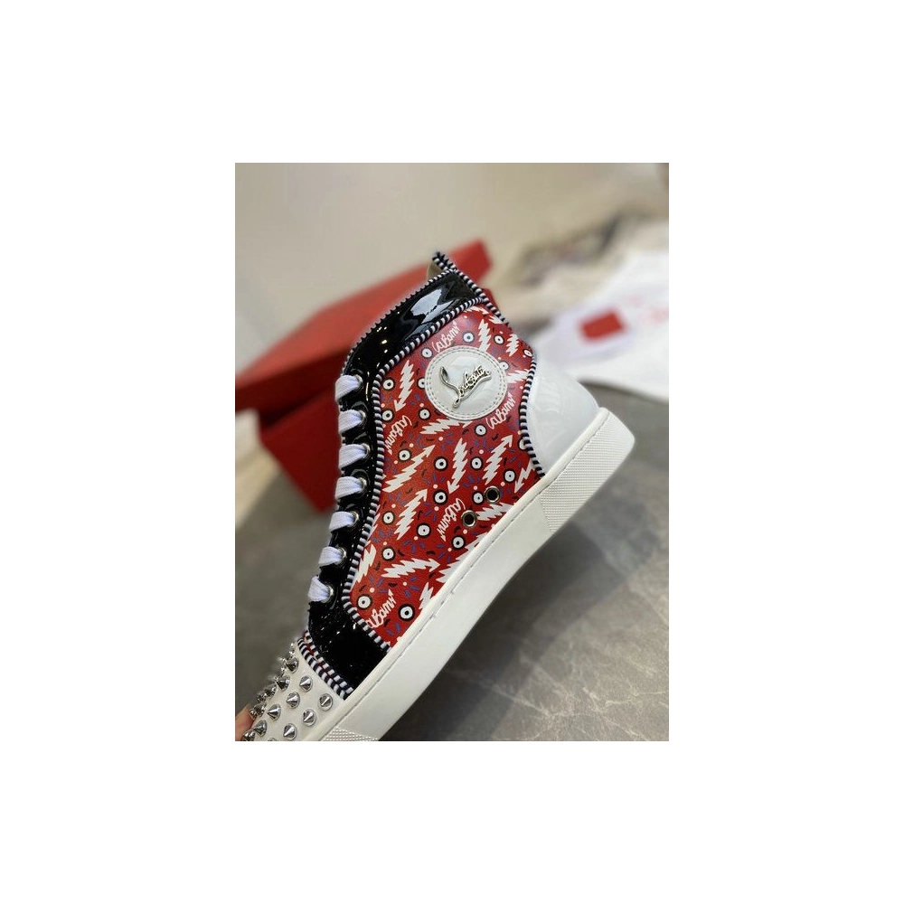 Fake Christian Louboutin Lou Spikes Orlato Flat High-top Sneakers Leather Multicolor