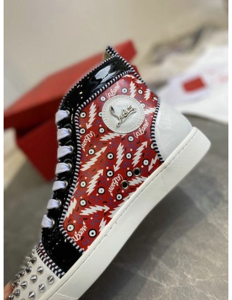 Fake Christian Louboutin Lou Spikes Orlato Flat High-top Sneakers Leather Multicolor