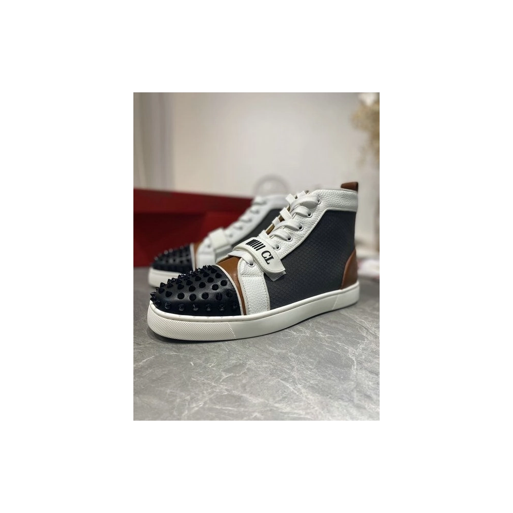 Replica Christian Louboutin Lou Spike High Top Sneakers Calf Leather Multicolor