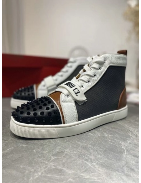 Replica Christian Louboutin Lou Spike High Top Sneakers Calf Leather Multicolor