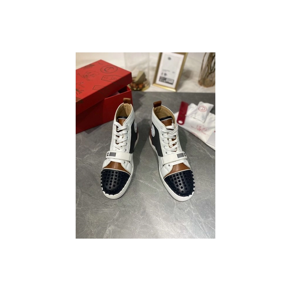 Replica Christian Louboutin Lou Spike High Top Sneakers Calf Leather Multicolor