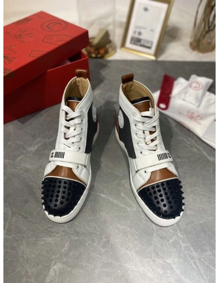 Replica Christian Louboutin Lou Spike High Top Sneakers Calf Leather Multicolor