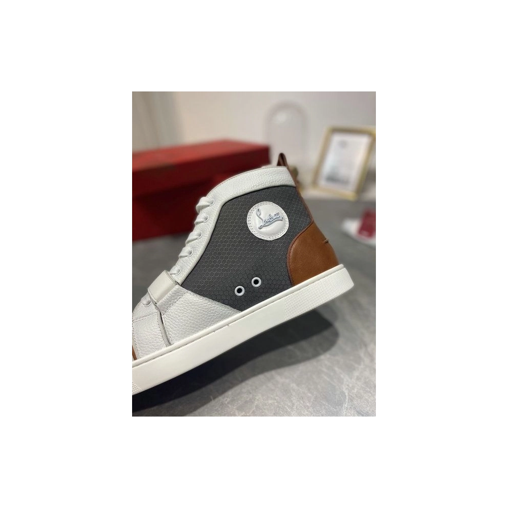 Replica Christian Louboutin Lou Spike High Top Sneakers Calf Leather Multicolor