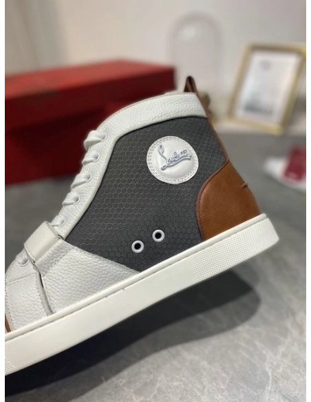 Replica Christian Louboutin Lou Spike High Top Sneakers Calf Leather Multicolor