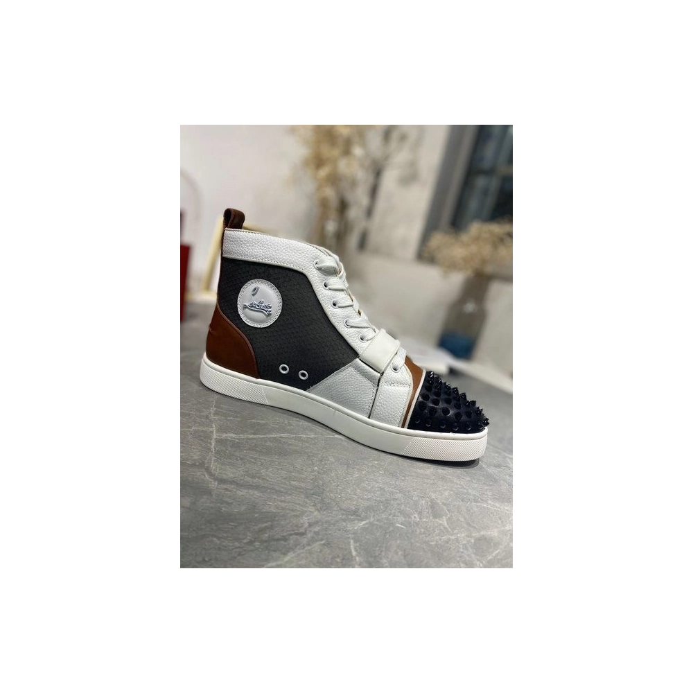 Replica Christian Louboutin Lou Spike High Top Sneakers Calf Leather Multicolor