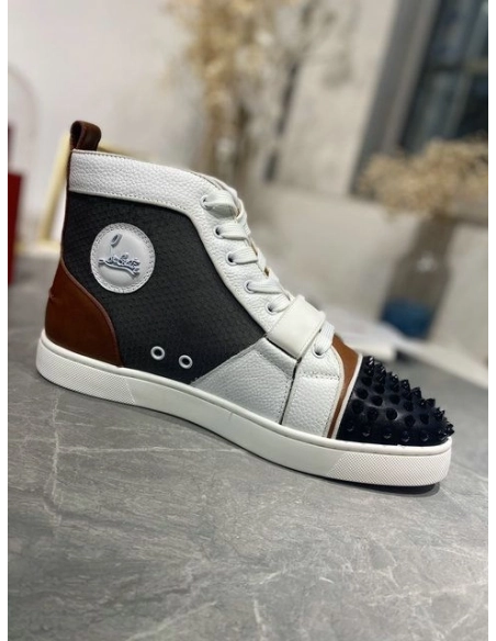 Replica Christian Louboutin Lou Spike High Top Sneakers Calf Leather Multicolor
