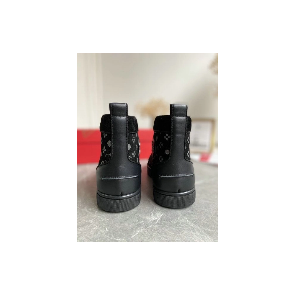 Cheap Christian Louboutin Louis Orlato Spikes High-top Sneakers Suede Black Silver Sale Online