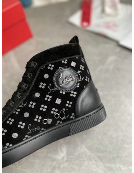 Cheap Christian Louboutin Louis Orlato Spikes High-top Sneakers Suede Black Silver Sale Online