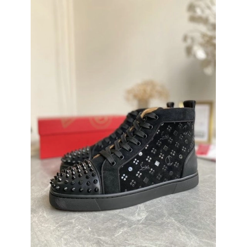 Replica Christian Louboutin Louis Orlato Spikes High-top Sneakers Suede Black