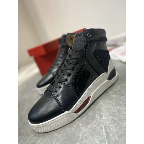 Knockoff Christian Louboutin Loubikick High Top Sneakers Calf Leather Black