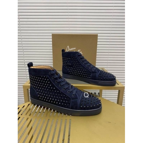 Cheap Christian Louboutin Louis Orlato High Top Sneakers Veau Velours Navy Blue for Sale