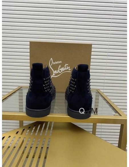 Cheap Christian Louboutin Louis Orlato High Top Sneakers Veau Velours Navy Blue for Sale