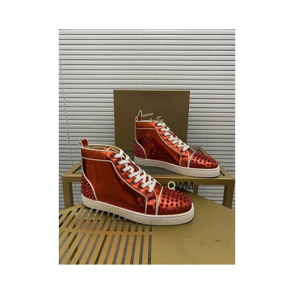 Replica Christian Louboutin Lou Spikes 2 High Top Sneakers Patent Leather Loubi