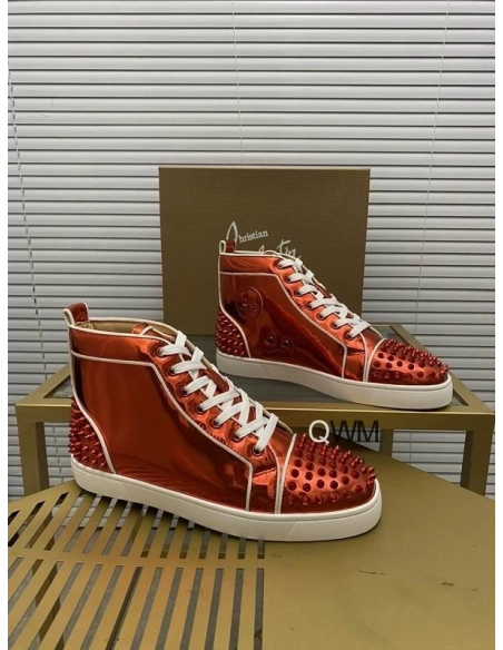 Replica Christian Louboutin Lou Spikes 2 High Top Sneakers Patent Leather Loubi