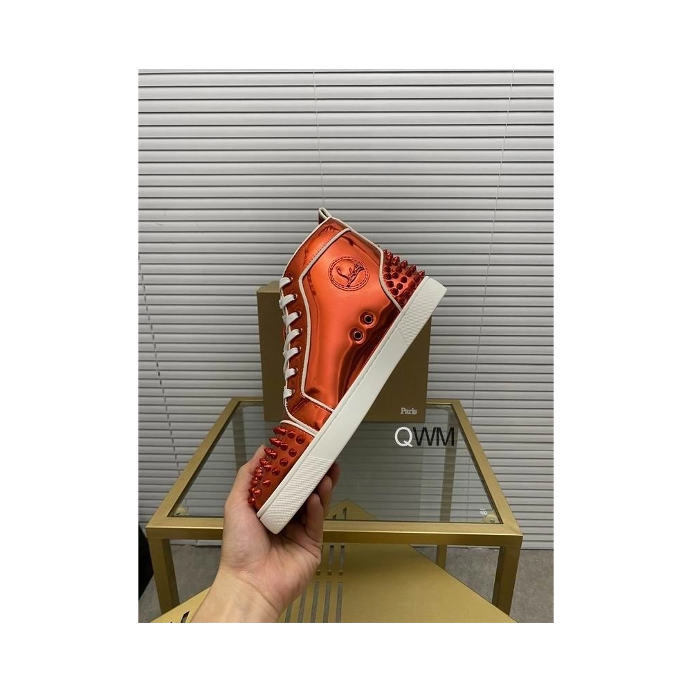 Replica Christian Louboutin Lou Spikes 2 High Top Sneakers Patent Leather Loubi