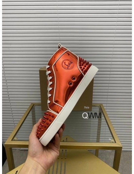 Replica Christian Louboutin Lou Spikes 2 High Top Sneakers Patent Leather Loubi