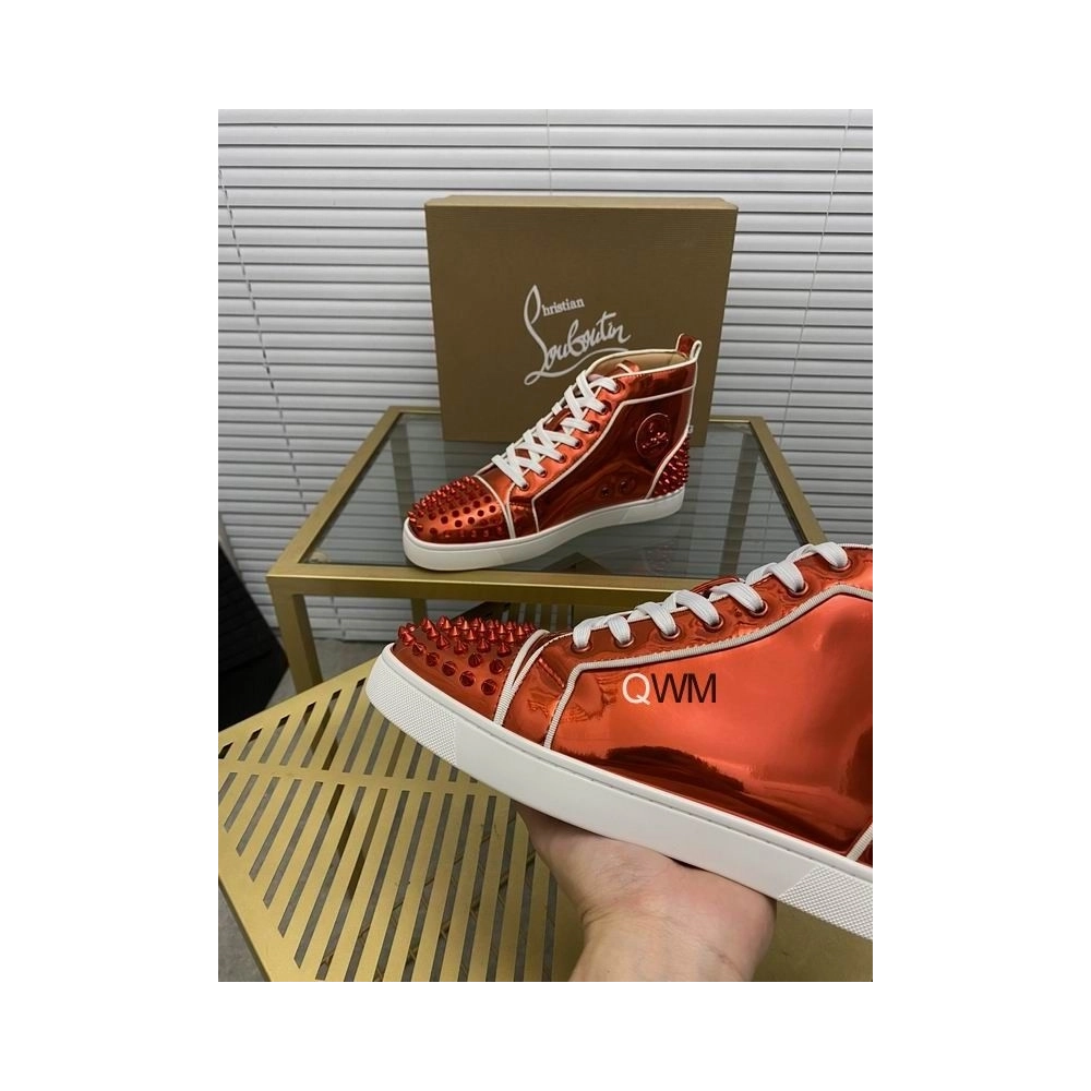 Replica Christian Louboutin Lou Spikes 2 High Top Sneakers Patent Leather Loubi