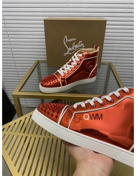 Replica Christian Louboutin Lou Spikes 2 High Top Sneakers Patent Leather Loubi
