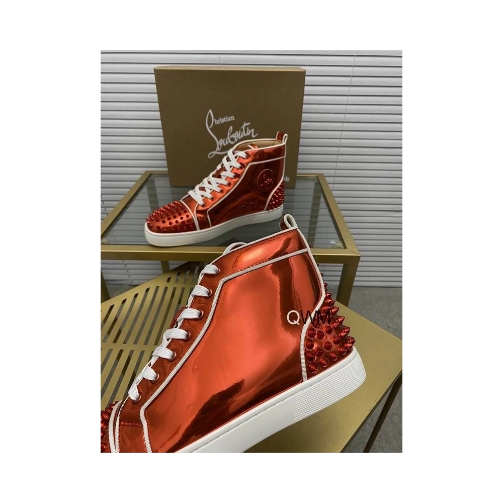 Replica Christian Louboutin Lou Spikes 2 High Top Sneakers Patent Leather Loubi